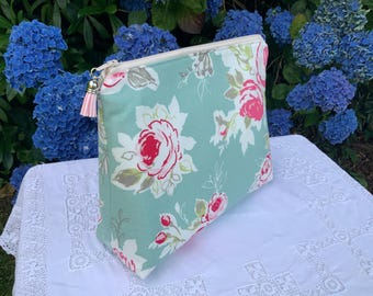 Handmade Rose Floral Toiletry Bag: Large Travel Cosmetic Pouch