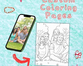 Dibujos para colorear con fotos personalizadas: Diseños de retratos con líneas (Descarga digital en PDF y PNG)