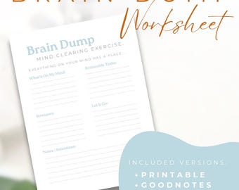 Brain Dump Worksheet – Printable, GoodNotes & reMarkable 2 Versions – Instant Download Mental Clarity Journal Page