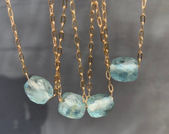 Handmade Aquamarine Gold Filled Necklace, Floating Gem Choker