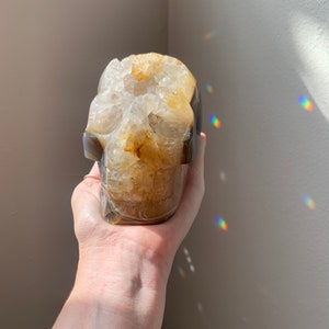 Golden Quartz and agate crystal skull, iron Quartz skull, hand carved crystal skull