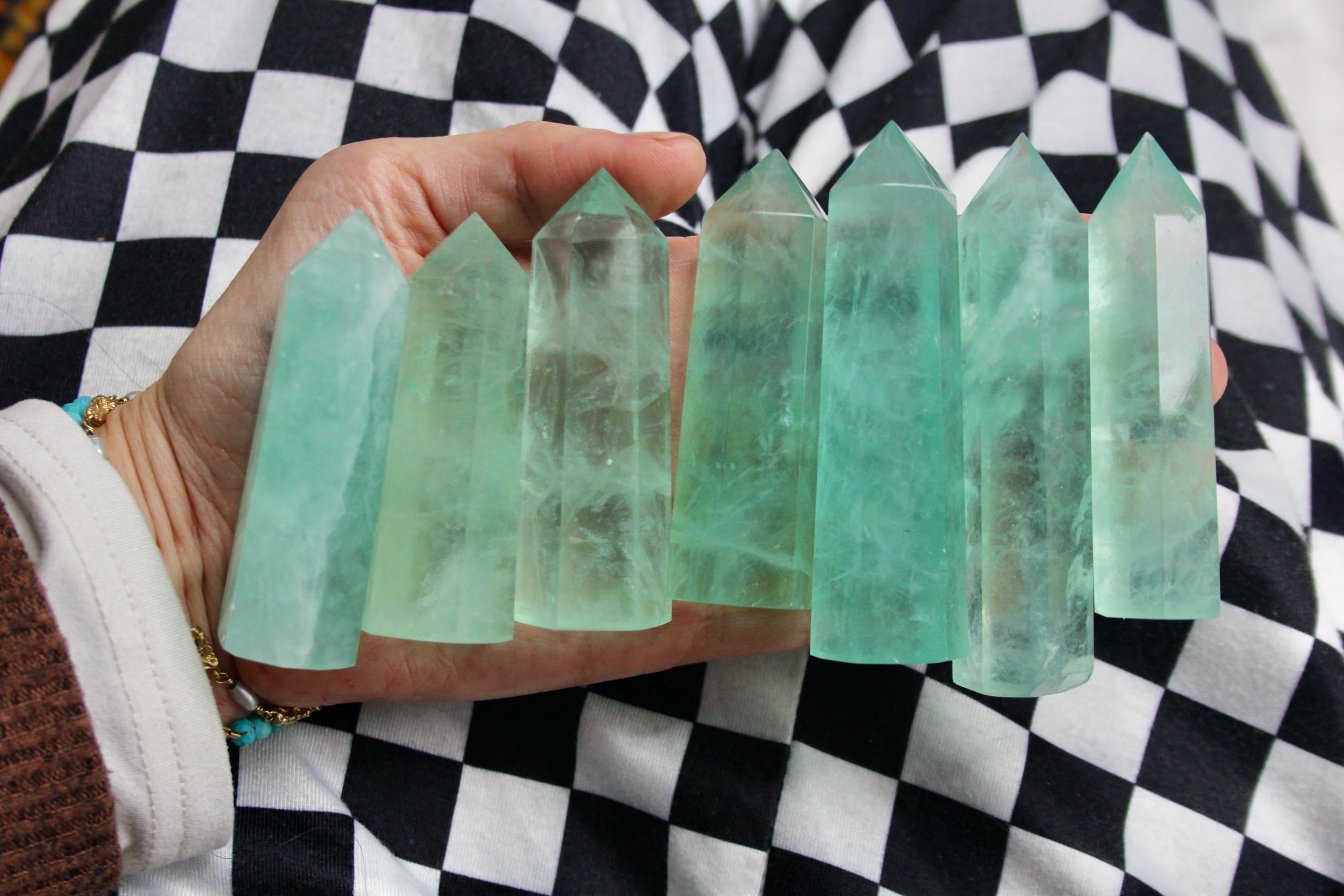 One piece-  Baja blast fluorite, mint fluorite pillar, green fluorite tower