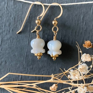 Simple white lily of the valley pearl earrings, wedding earrings, bridal earrings