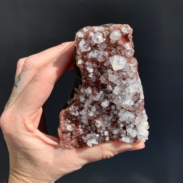 Rare red Apophyllite Cluster- Apophyllite and hematite - self healed terminations - unique minerals and crystals, red hematite