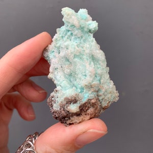 Turquoise Aurichalcite with calcite crystals, Ojuela Mine, Mapimi, Durango, Mexico, one piece. Natural crystals from Mexico
