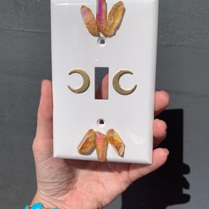 sunset aura quartz, Crystal light switch cover, crystal wall plate, one of a kind, midsize wall plate