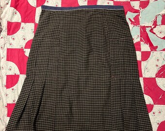 Handmade goth skirt raw hem windowpane check cotton with box pleats