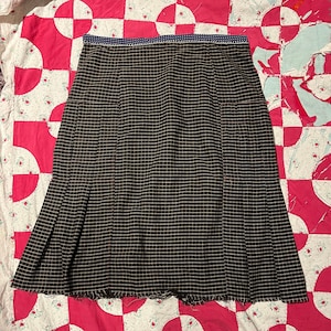 Handmade goth skirt raw hem windowpane check cotton with box pleats