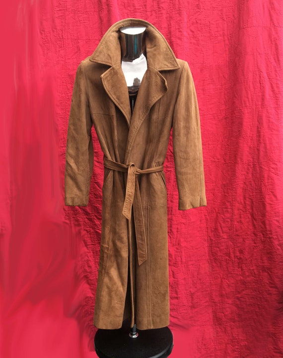 Ladies vintage 70s tan suede trench coat