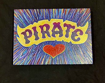 Pirate banner and heart acrylic paintinfg on scrap wood