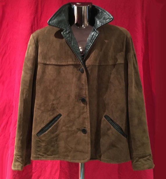 60s brown suede jacket with leather collar