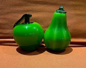 Pair of 1960s green glass fruit