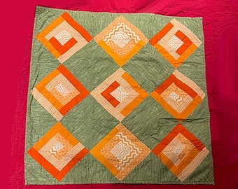 Small log cabin lap quilt baby quilt Irish flag colors