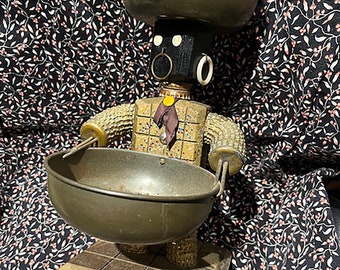 Vintage bottle cap folk art figure 2 metal bowls