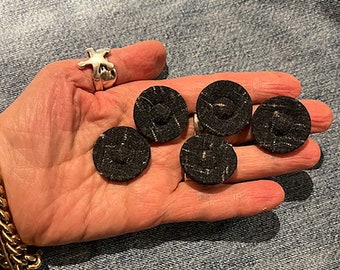 5 vintage black and white tweed-covered buttons