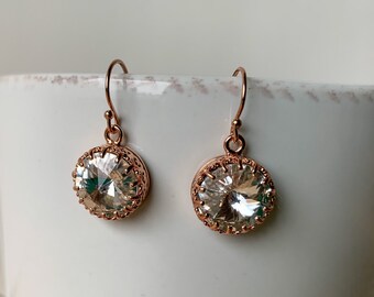 Rose Gold Crystal Drop Earrings, glam jewelry, crystal earrings, Wedding Jewelry, Holiday Earrings, Wedding Crystal Earrings