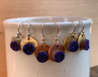 Blue Druzy Earrings, Dark Druzy Earrings, Druzy Jewelry, Druzy Earrings