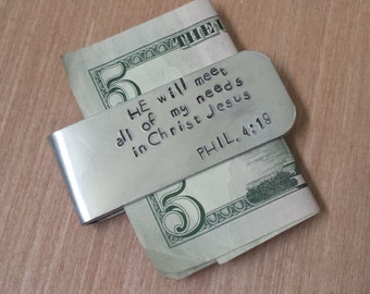 Money Clip, HE will meet all of my needs in Christ Jesus PHIL. 4:19 Money Clip, Family Gift, New Parents Gift, Dad Gift, New Dad Gift