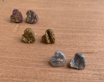 Silver or Gold Druzy Heart Earrings, Druzy Earring, Druzy Jewelry, Jewelry Gift, Natural Stone Jewelry, Nature Lover Gift