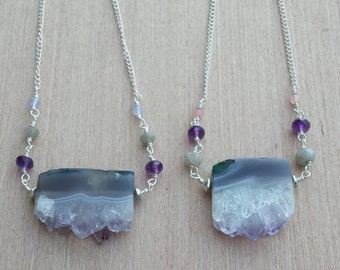 Amethyst Slice Necklace, Amethyst Layering Necklace, Raw Beauty Collection, Long Layering Necklace, Long Stone Necklace