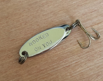 Hand Stamped Fishing Lures , hooked on you, husband gift, dad gift