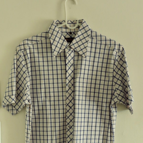 90s Vintage Shirt / Men's Tailored Button Down Shirt by Ben Sherman / Short Sleeve Stretch / Vintage Man / Summer Fashion / Size 3-L