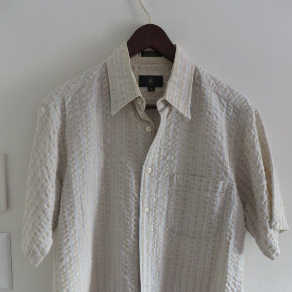 90s Vintage Shirt / CLUB ROOM for Men / Tailored Summer Cotton Shirt / Mens Clothing / Vintage Man / Short Sleeve Button Down / Medium