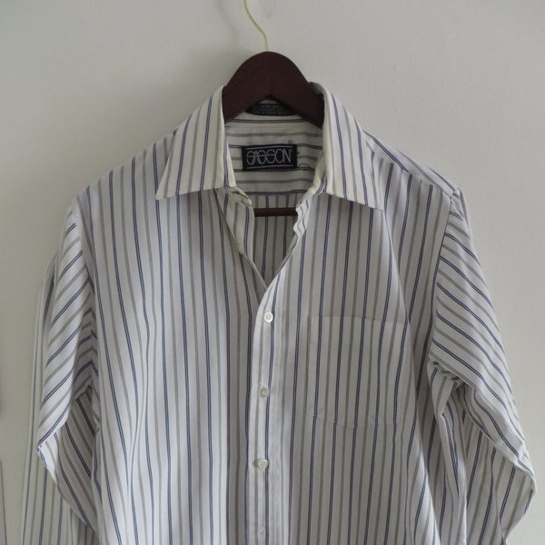 80s Vintage Shirt / SASSON Tailored Men's Button Down / Men's Clothing / Blue, Grey Striped Long Sleeve / Summer Fashion / Vintage Man