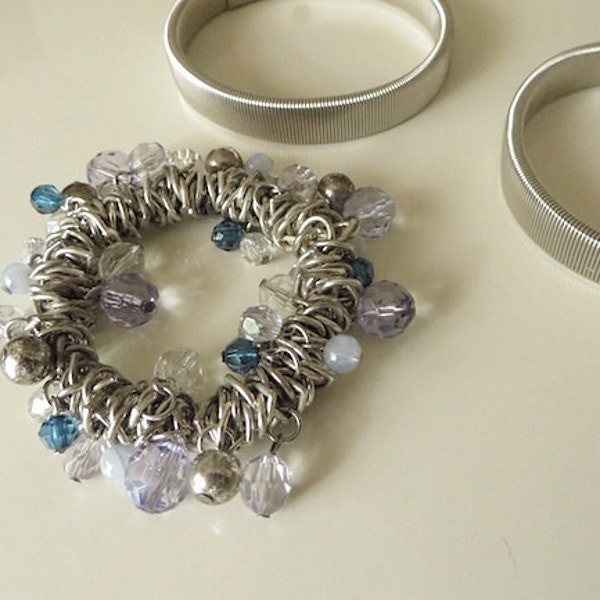 90s Vintage Jewelry / Silver Bead Bracelet / Silver Stretch Style Bracelets / Fashion Accesssories / Quantity 3