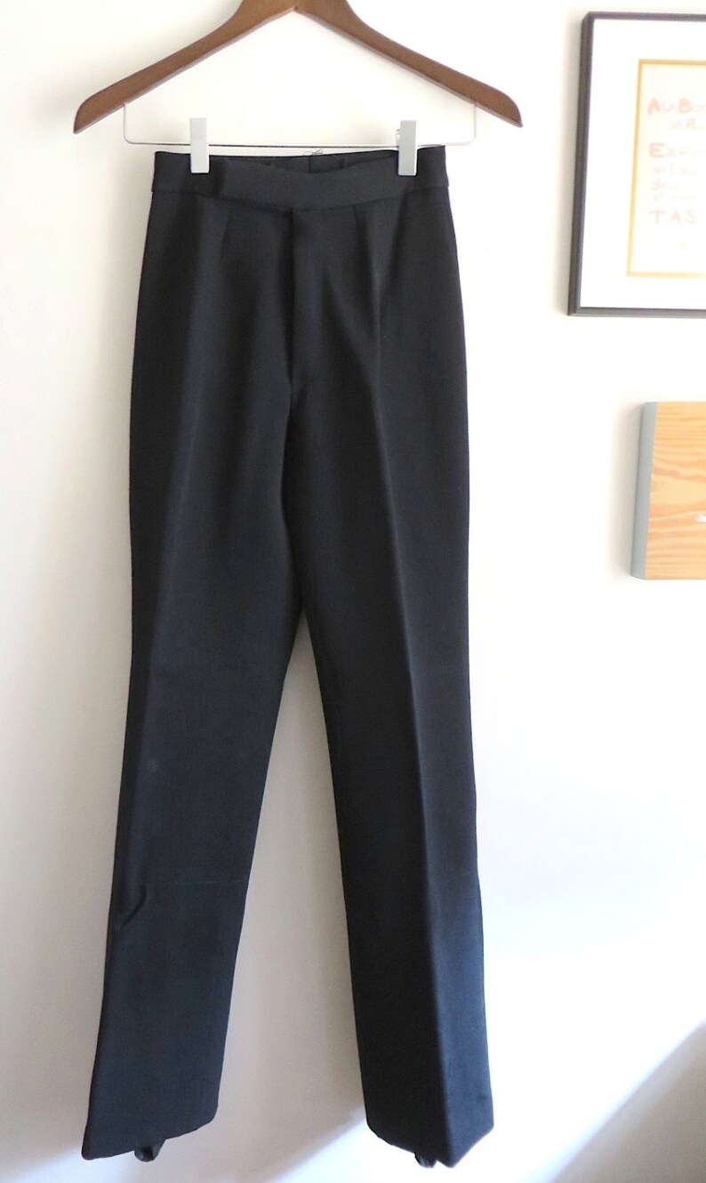 80s Vintage Ski Pants / Black Stirrup Pants / Lycra Virgin Wool Ski