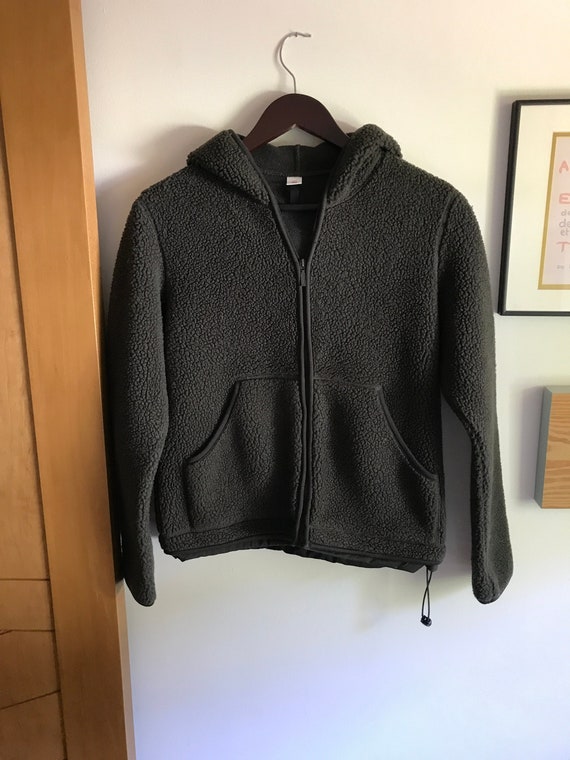 90s Vintage Jacket / Hooded Zippered Sherpa Jacket