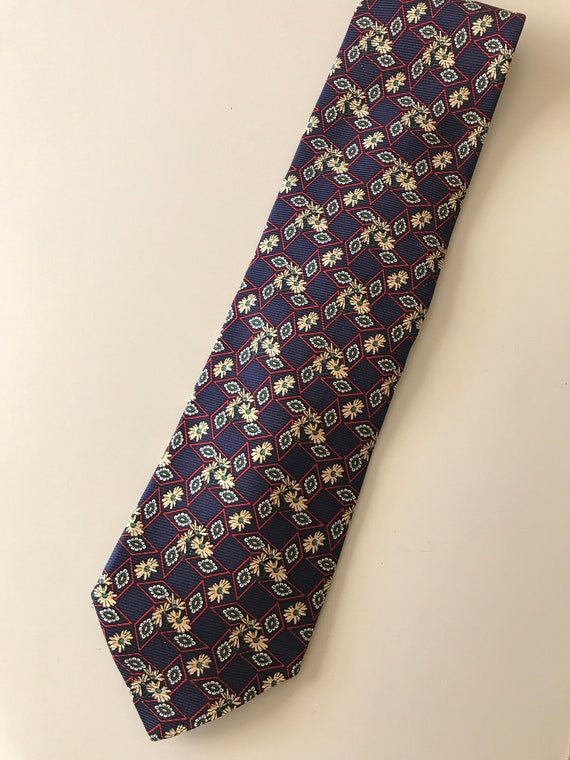90s Vintage Neck Tie / Silk Floral Designer Tie by