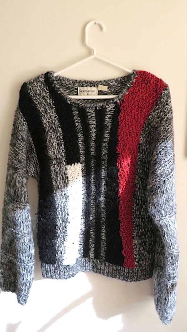 80s Vintage Sweater / Color Block Knit / Winter Sweater by - Etsy