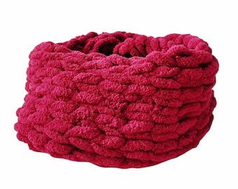 Hot pink chunky knitted infinity cowl, Handmade neckwarmer, Soft cowl Wrap Around, Infinity scarf, Fuchsia Hand Scarves, Natural Fashion