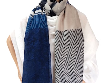 Blue Geometry Scarf: Abstract Polyester Women's Accessory