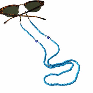 Light blue beaded sunglasses cord with evil eye, Sunglasses chain, Blue glasses lanyard, Sunglass Chain, beading Glass Chain, Gift For Her