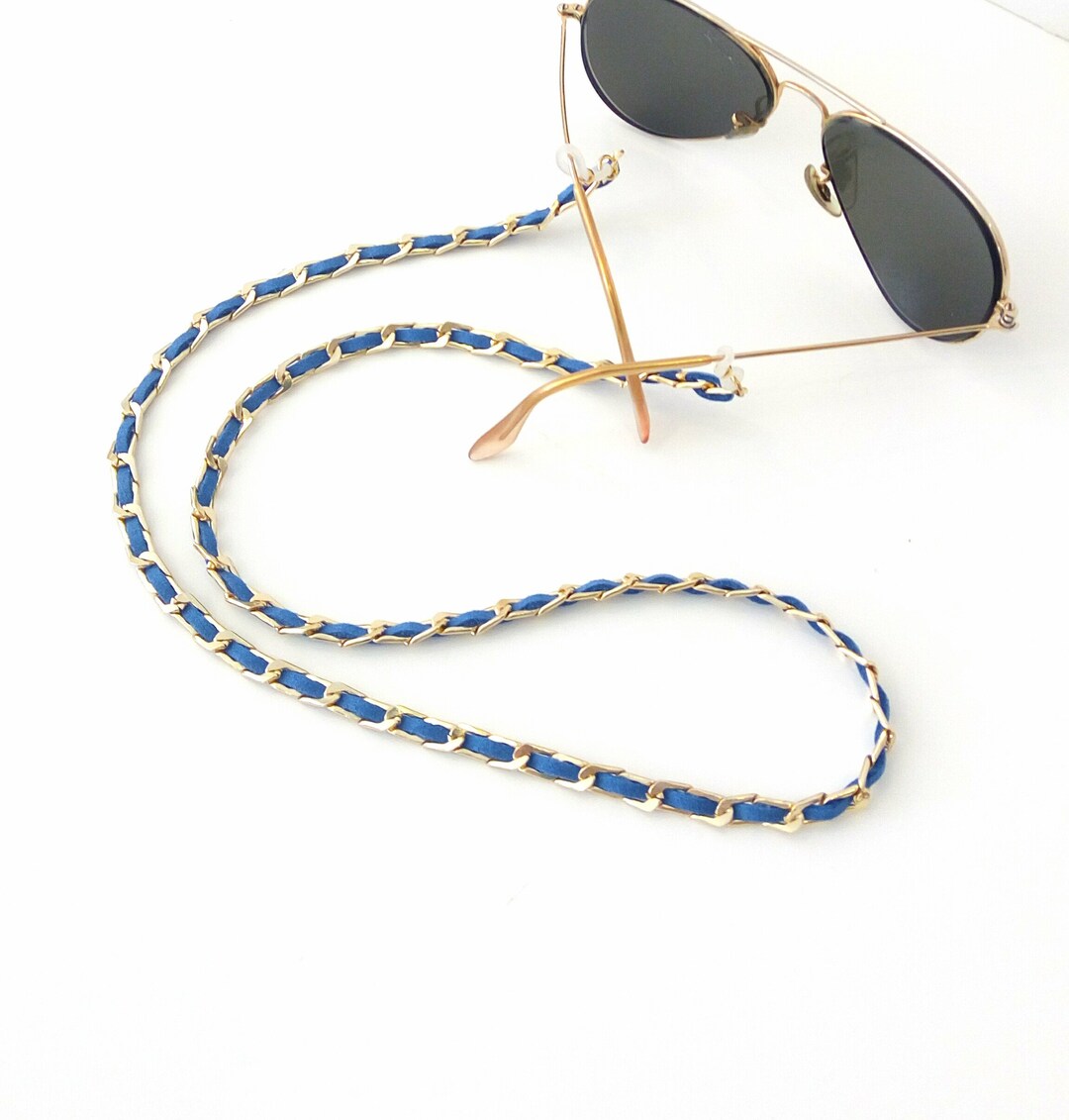 Sunglasses Gold Chain and Blue Cord Sunglasses Necklace Fashion Trend