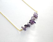 Amethyst bar necklace, Gemstone purple necklace, February birthstone, Amethyst gemstone, Gold amethyst purple necklace, Violet necklace