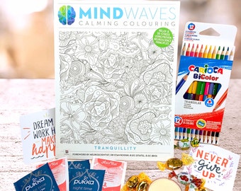 Antistress coloring book gift box, Coloring book Tranquillity, Creative mindfulness gift, Calming self care package, Art Gift idea