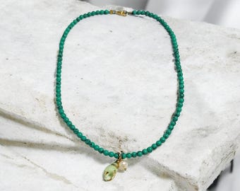 Green howlite shell necklace  Natural shell pendant Freshwater pearl Beach jewelry Summer boho Necklace Handmade Gift