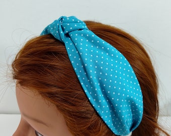 Στέκα με κόμπο τυρκουάζ πουά  / Headband turquoise polkadot