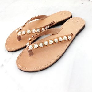 Hochzeit Sandalen, Braut Luxus Sandalen, griechische Leder Flip Flops Sandalen, Verzierte Sandalen mit Strass Borte, Strand Hochzeit Party Schuhe