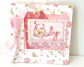 Girl newborn mini album, Baby shower girl party gift, New mom gift, Square 6x6 album, Premade photo book, New Grandma gift