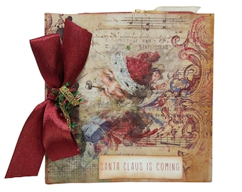 Vintage Christmas mini album, Christmas mini album, Premade pages, Photo book, Christmas gift, Ready to ship