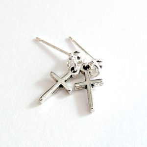 Cross dangle earrings, Silver cross earrings, Cross stud earrings, Baptism earrings, Religius symbol earrings,