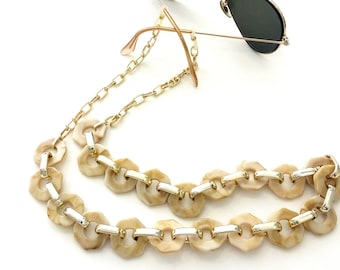 Sunglasses chain, Acrylic tortoiseshell chain, Beige sunglasses chain, Laces for sunglasses, Glasses holder, Eyeglasses gold chain necklace