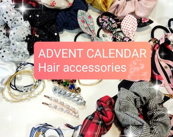 Christmas Advent calendar with hair accessories, Advent calendar 12 days for girls, 24 days advent for teens, Scrunchies Christmas countdown