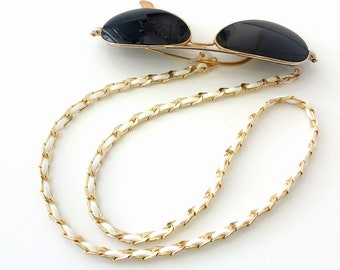 Sunglasses cold chain  Sunglasses strap White suede cord gold chain Sunglasses necklace Eyeglass fashion trend chain Birthday gift