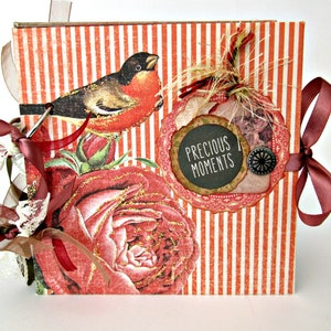 Bird mini album, Scrapbook 6x6 album, Nature mini album, Romantic shabby chic mini album, Vintage bird album, Premade decorated album