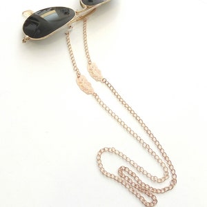 Roségouden zonnebrilketting, roségouden verenketting, boho gouden zonnebrilketting, brillenketting, gouden brilketting, brilhouder